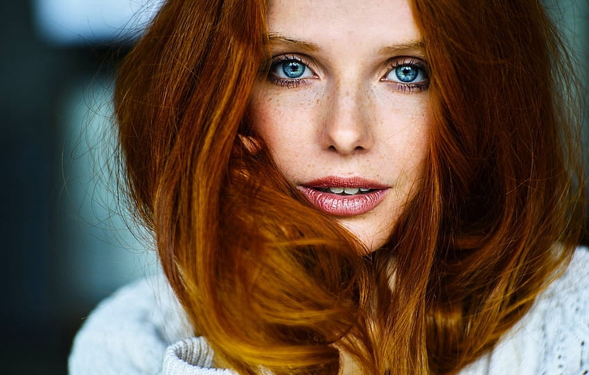 Redhead, model, face, freckles, girl, woman HD wallpaper