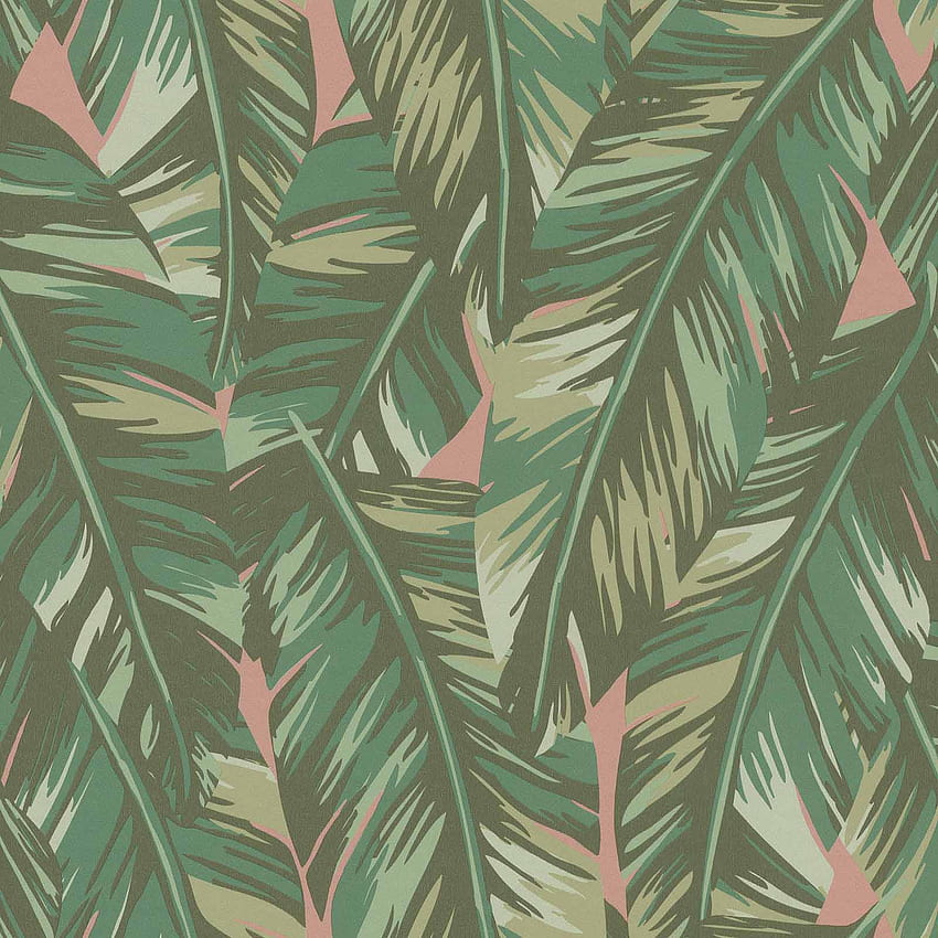 Non Woven Palm Leaves Drawing Green Pink 139015, Pink Palm Leaf HD phone wallpaper