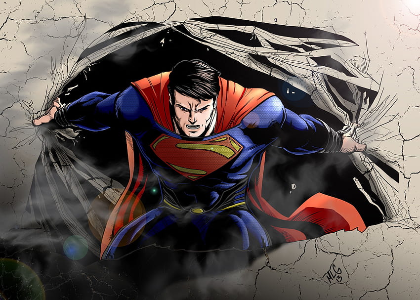 DC Comics, Superman, superheroes, destruction, fan art, cracked, man, Superhero Broken Screen HD wallpaper