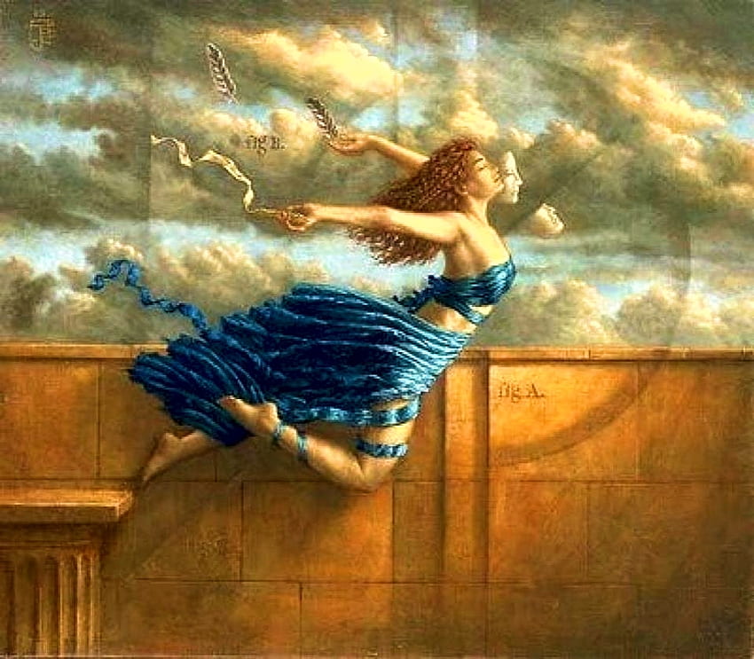 Euphoric Ascending Angel, art, clouds, sky, girl, woman HD wallpaper
