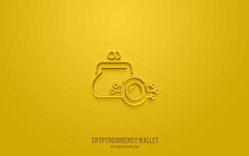 Icona 3d del portafoglio di criptovaluta, giallo, simboli 3d, portafoglio di criptovaluta, icone della finanza, icone 3d, segno del portafoglio di criptovaluta, icone della finanza 3d Sfondo HD