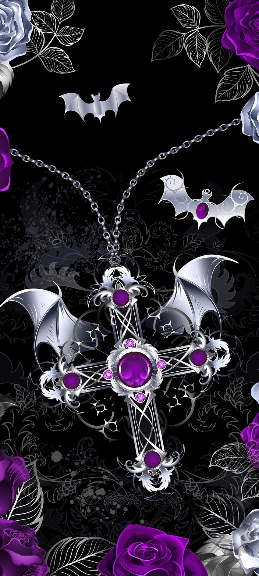 Devil Purple Cross, beautiful, magenta, art, diamond, metal, luxury, silver HD phone wallpaper