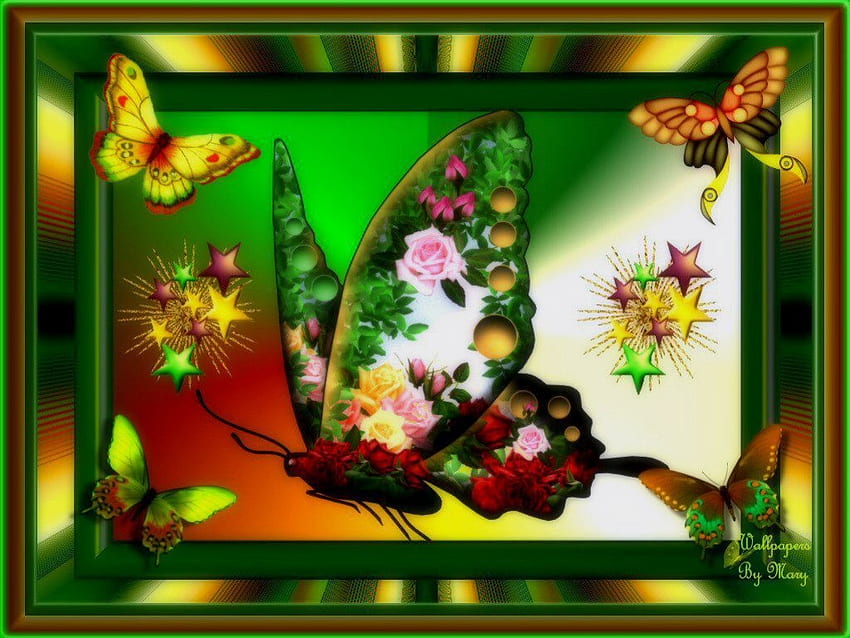 Butterfly Rose, butterflies, insects, stars, butterfly HD wallpaper