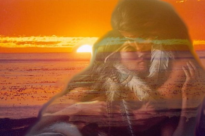 Liebhaber Spirituosen, abstrakt, Fantasie, Natur, Sonnenuntergang, Ozean, Strand HD-Hintergrundbild
