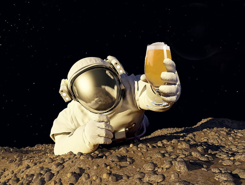 BEER álcool bebe bebidas., Astronauta bebendo cerveja na lua papel de parede HD