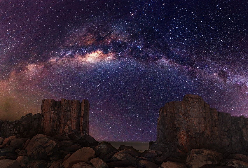 Céu: Deserto Galáxia Via Noturna Estrelas Pedras Lácteas Rochas Natureza, Espaço Deserto papel de parede HD