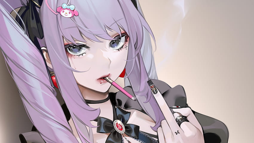 anime, girl, smoking, purple hair, , , Anime Girl Smoke HD wallpaper