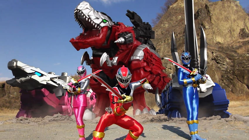 Hasbro stellt die roten, blauen und pinken Rangers von Power Rangers Dino Fury und Power Rangers Dino Thunder vor HD-Hintergrundbild