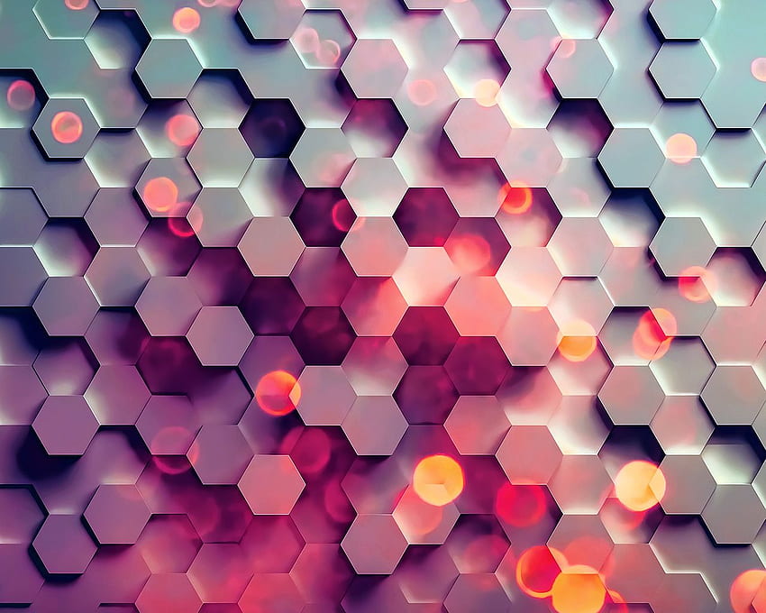 蜂蜜の六角形デジタル抽象的なパターン背景赤、虹の六角形 高画質の壁紙