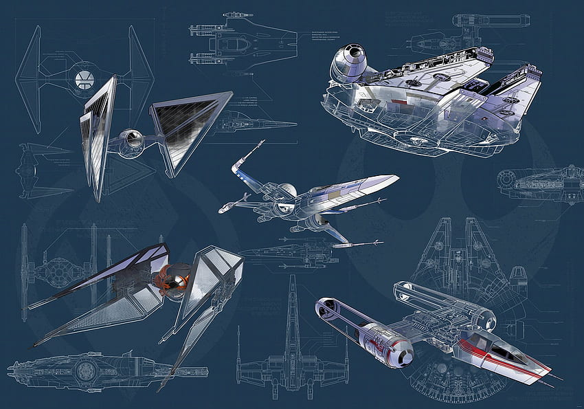 Foto z włókniny Star Wars Blueprint Dark (DX8 077) firmy Komar. Disney, projekt inżynieryjny Tapeta HD