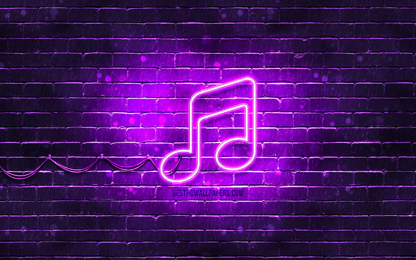 Music neon icon, , violet background, neon symbols, Music, creative, neon icons, Music sign, music signs, Music icon, music icons for with resolution . High Quality HD wallpaper