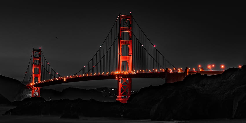 ゴールデンゲートブリッジ、サンフランシスコ、建築、夜 高画質の壁紙