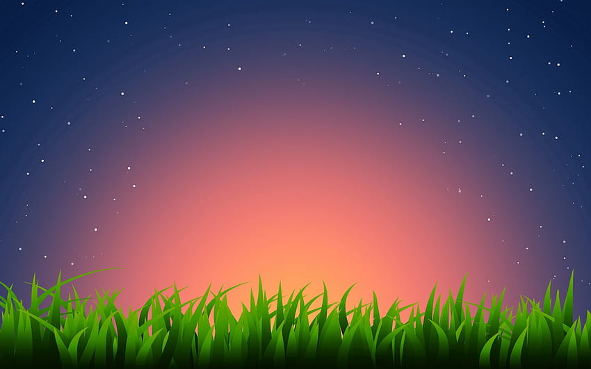 Grass, Stars, Vector, Horizon, Light, Light Coloured HD wallpaper
