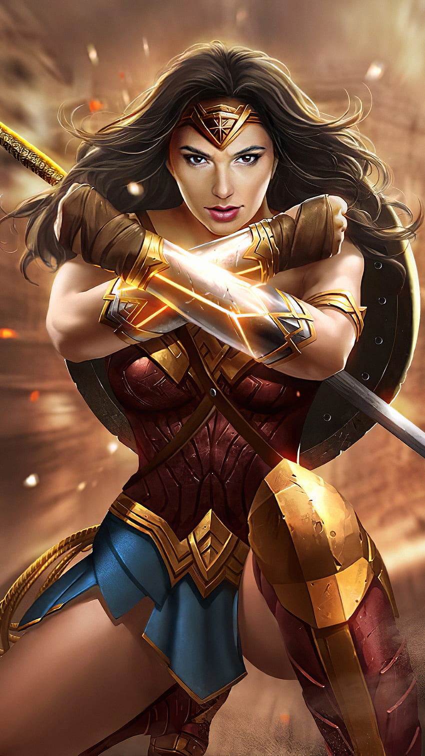 สาวน้อยมหัศจรรย์ ฮีโร่ ศิลปิน งานศิลปะ ศิลปะดิจิตอล สำหรับ iPhone 6, 7, 8 , Wonder Woman Art วอลล์เปเปอร์โทรศัพท์ HD