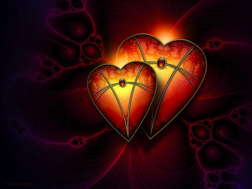 Nosso amor é elétrico, corações, amarelos juntos para sempre até o fim dos tempos, amor, vermelho papel de parede HD