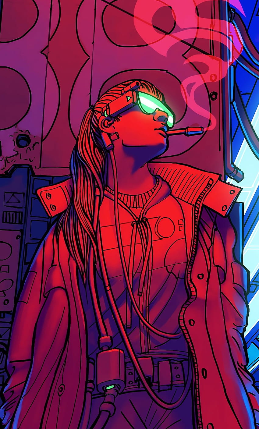 Cyberpunk Smoking Girl iPhone , , Background, and, Cartoon Girl Smoking HD phone wallpaper