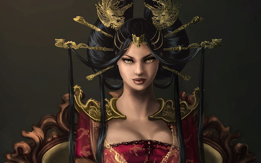 Dragon queen, crown, abstract, fantasy, art, magical, girl HD wallpaper
