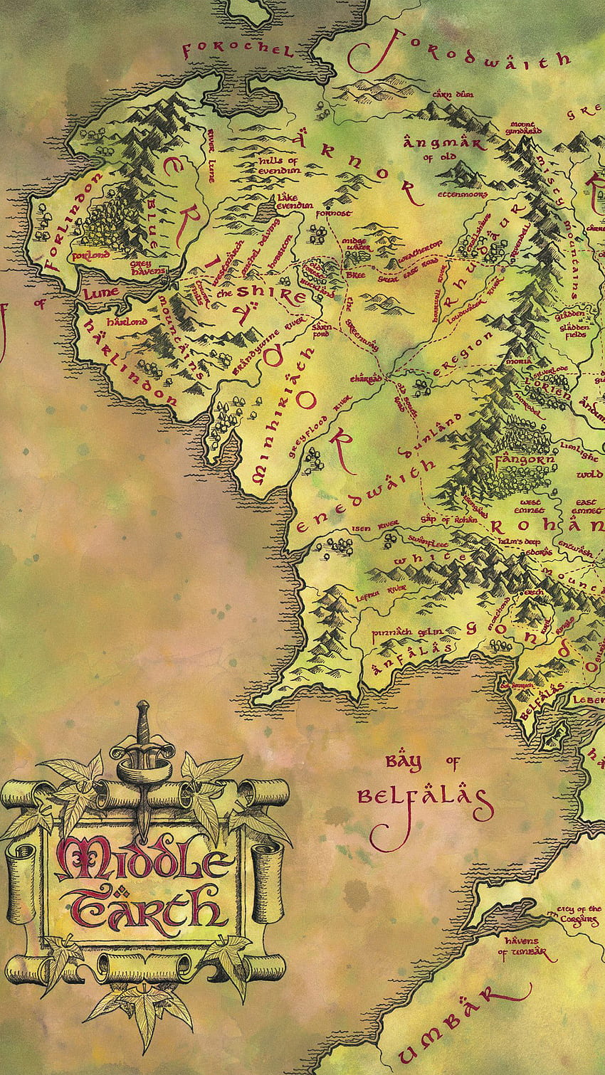 Mapa Śródziemia - Władca Pierścieni Tapeta na telefon HD