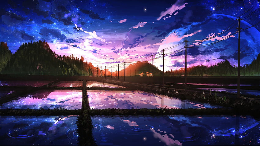 Beautiful Sunrise Clouds Scenery Paddy Field Anime, Beautiful Anime Landscape HD wallpaper
