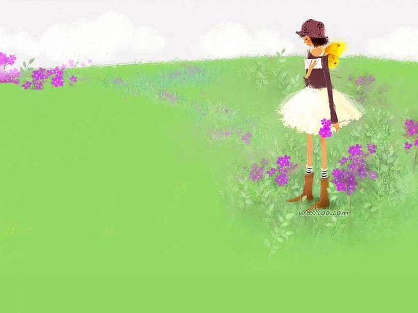 Gadis termenung, nona, bunga, lapangan Wallpaper HD
