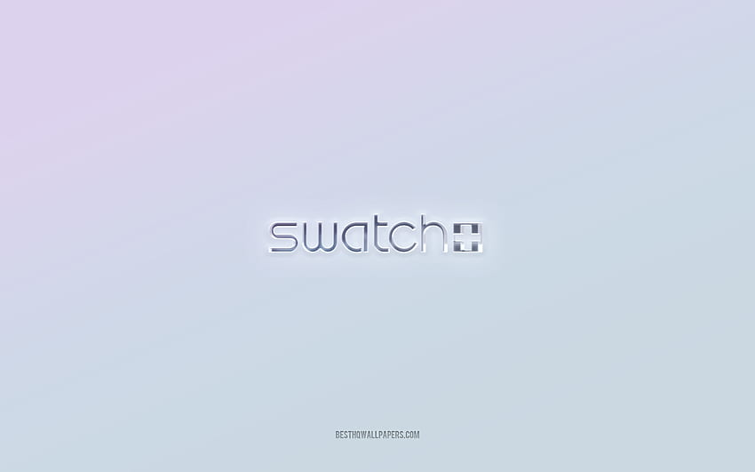 Лого на Swatch, изрязан 3d текст, бял фон, лого на Swatch 3d, емблема на Swatch, Swatch, релефно лого, емблема на Swatch 3d HD тапет