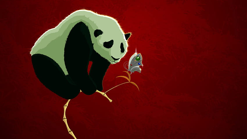 Panda, cartoon, white, black, bear, cute HD wallpaper