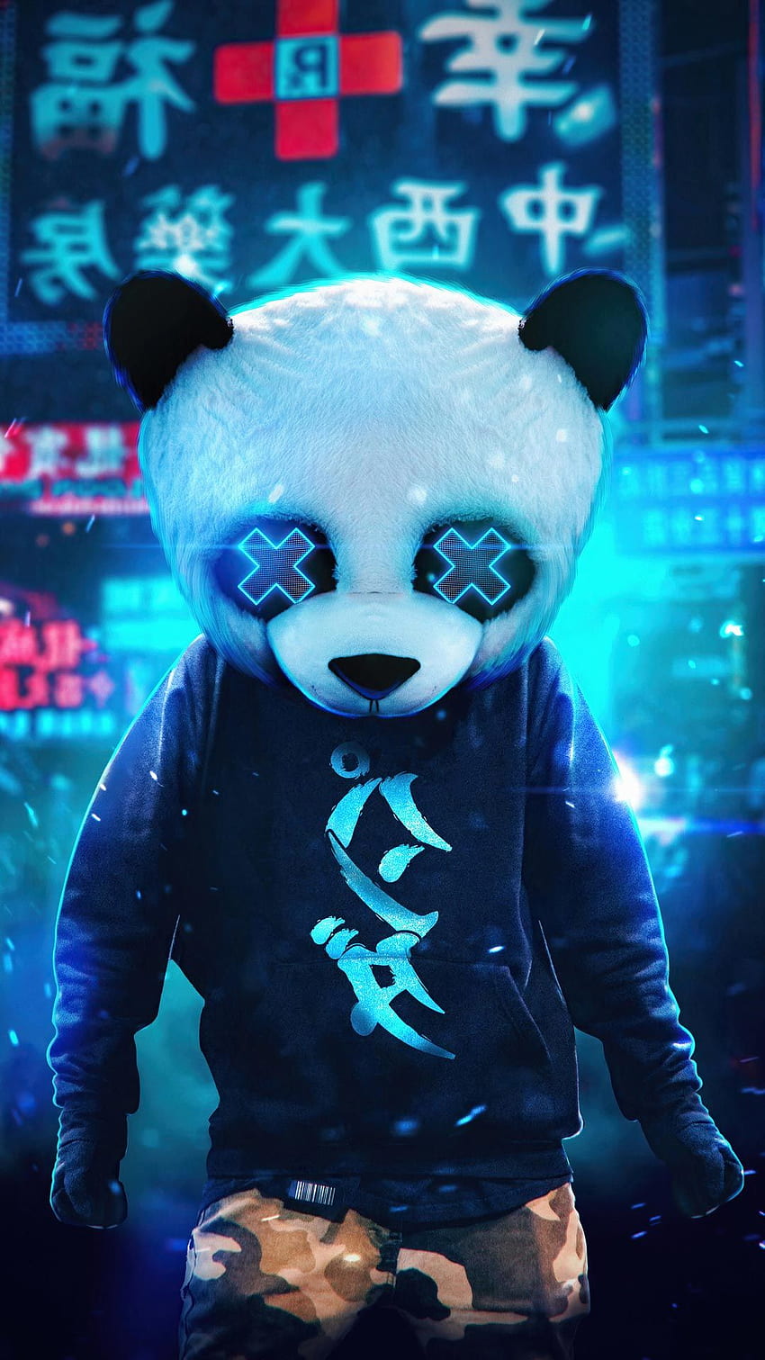 Panda Mask, Neon Panda HD phone wallpaper