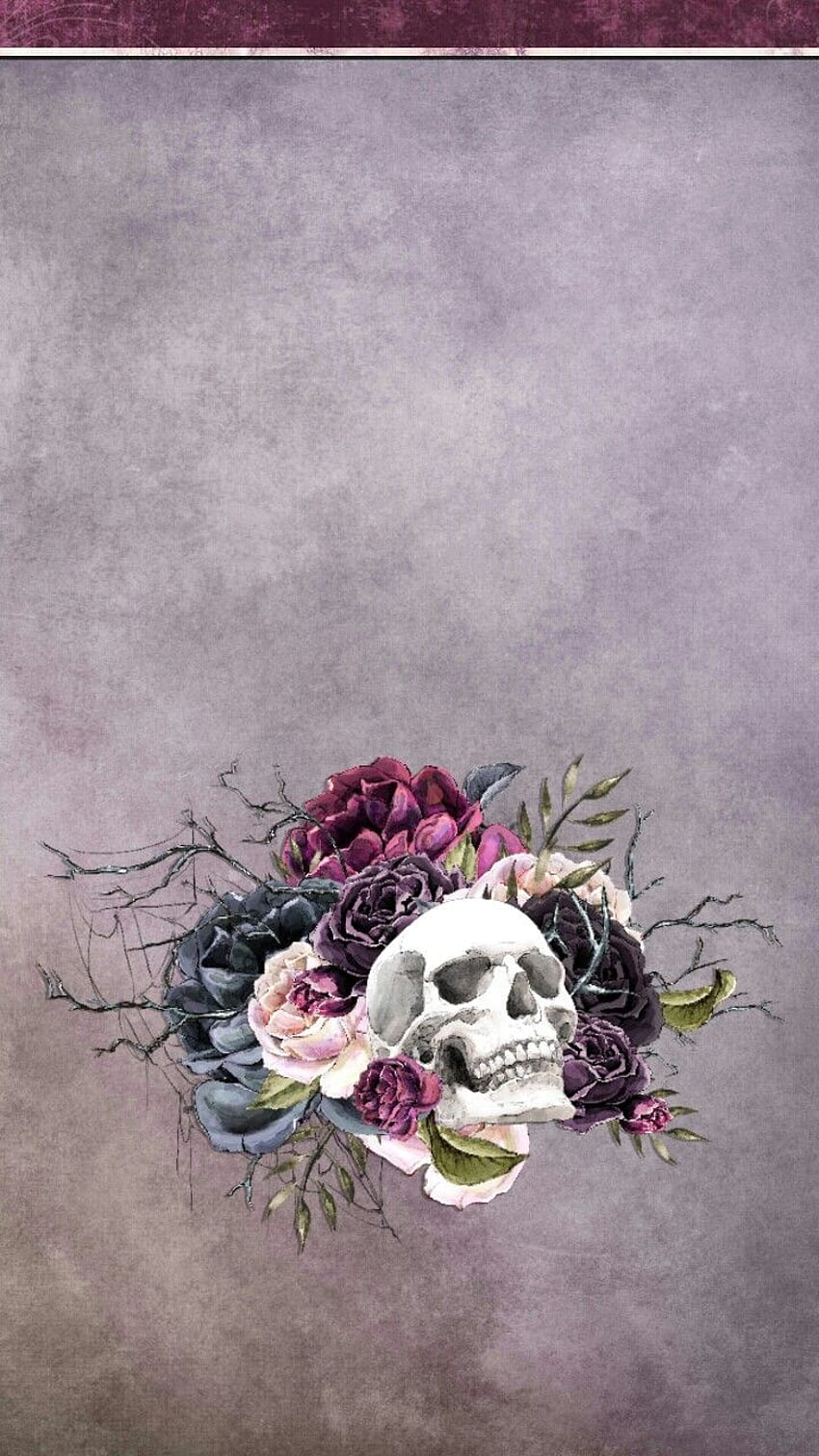 Skull With Flowers iPhone - -, Gray Flower HD phone wallpaper