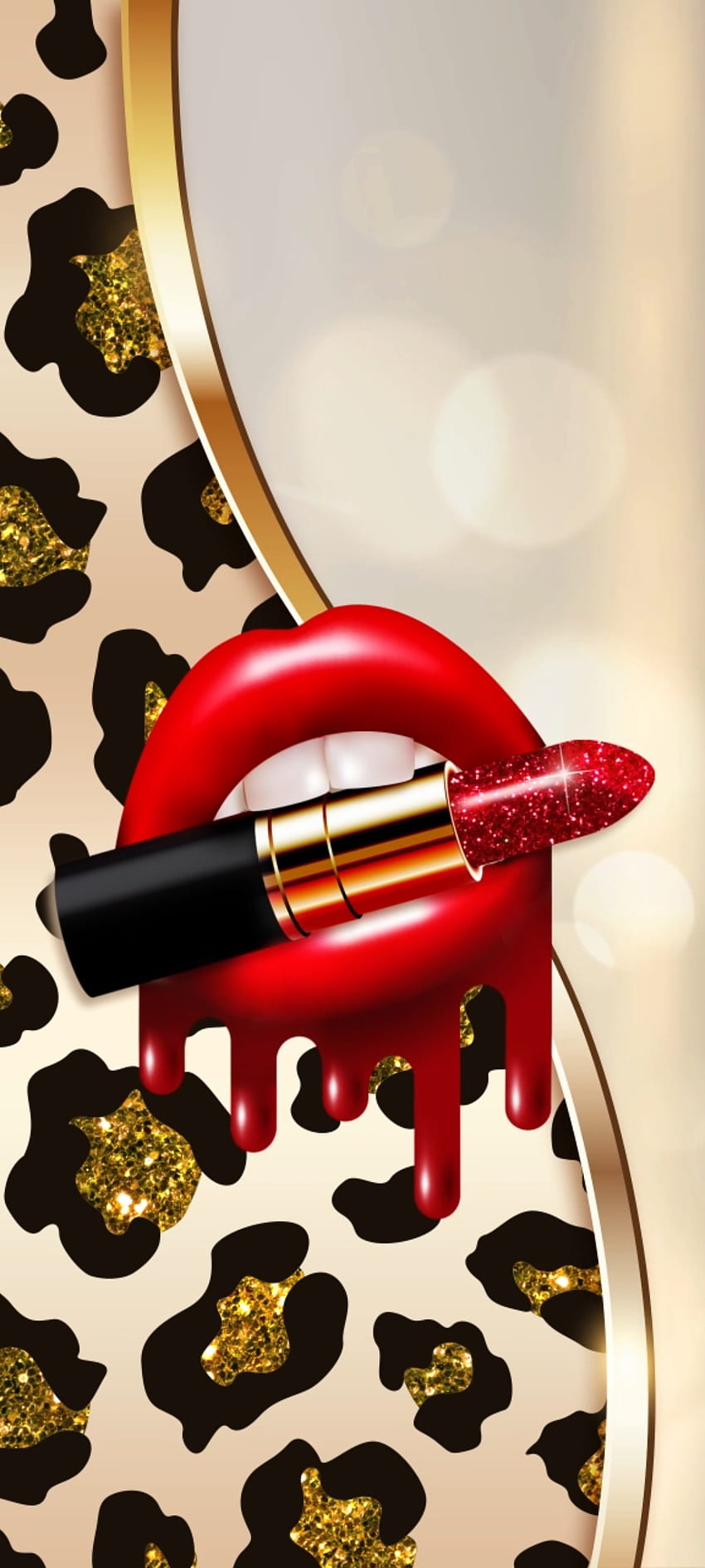 Glitter Leopard Lips, love, beautiful, art, ornament, Luxury, Curve, looking, Golden HD phone wallpaper