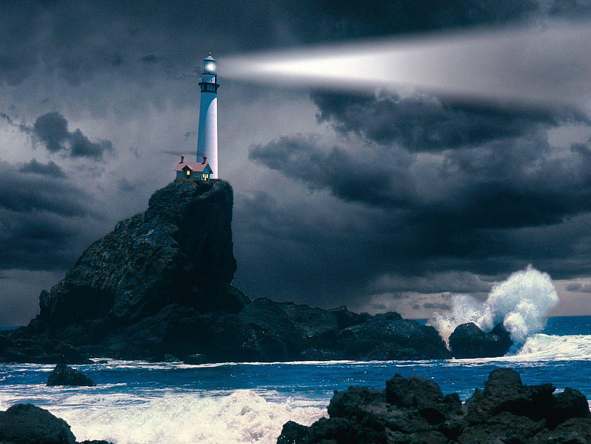 Lighthouse Storm, Night Lighthouse HD wallpaper