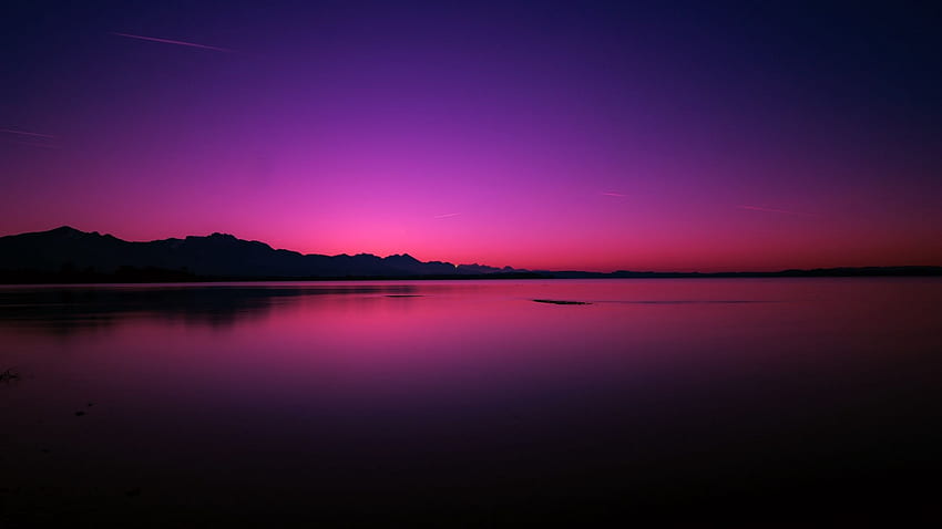 Lake Sunset Horizon Night Pink Purple HD wallpaper