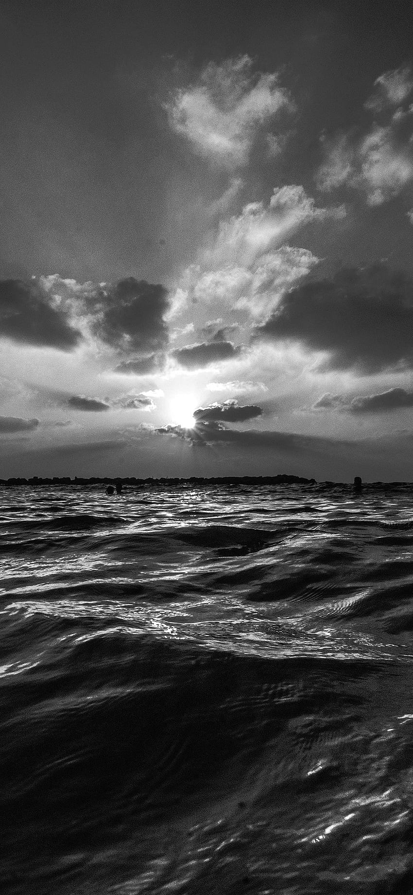 Zachód słońca Morze Niebo Ocean Lato Ciemny Bw Woda Natura, Czarno-biały Zachód słońca Tapeta na telefon HD