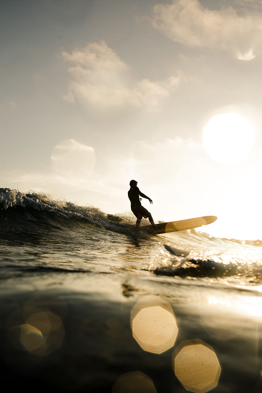 Sport, Sonnenuntergang, Wellen, Serfing, Blendung, Boquet, Bokeh, Surfer HD-Handy-Hintergrundbild