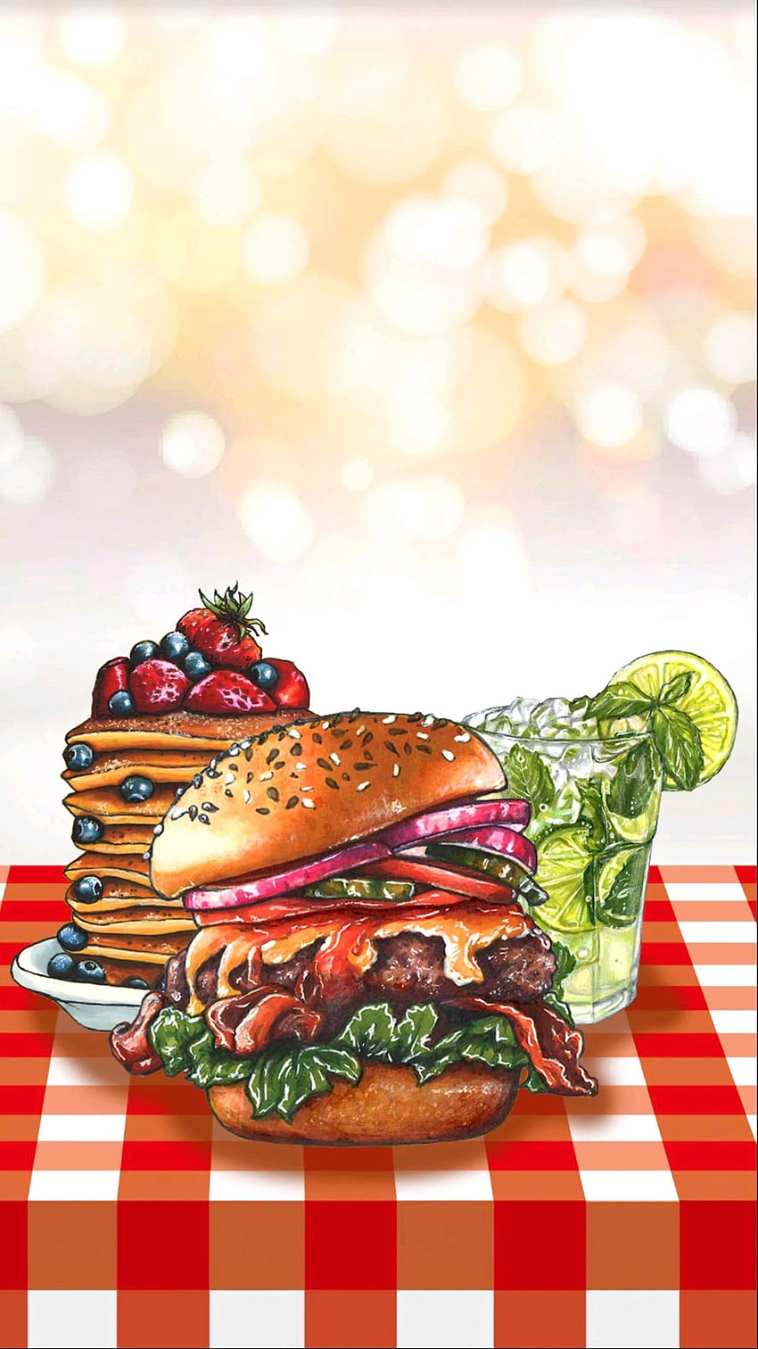 Hamburger, orange, tableware, comida, hamburguesa, food HD phone wallpaper