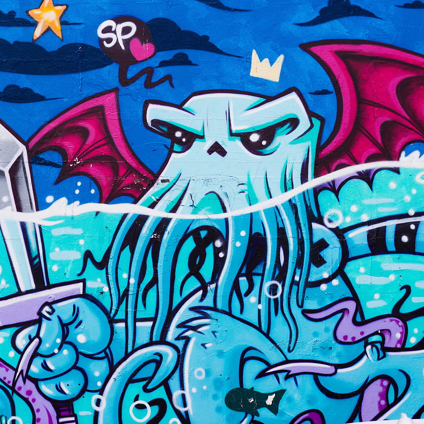 graffiti, octopus, street art ipad pro 12.9 retina for parallax background HD phone wallpaper