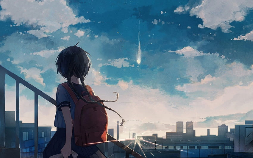 Anime Girl, Braids, Buildings, Stairs, Back, Anime View HD wallpaper ...