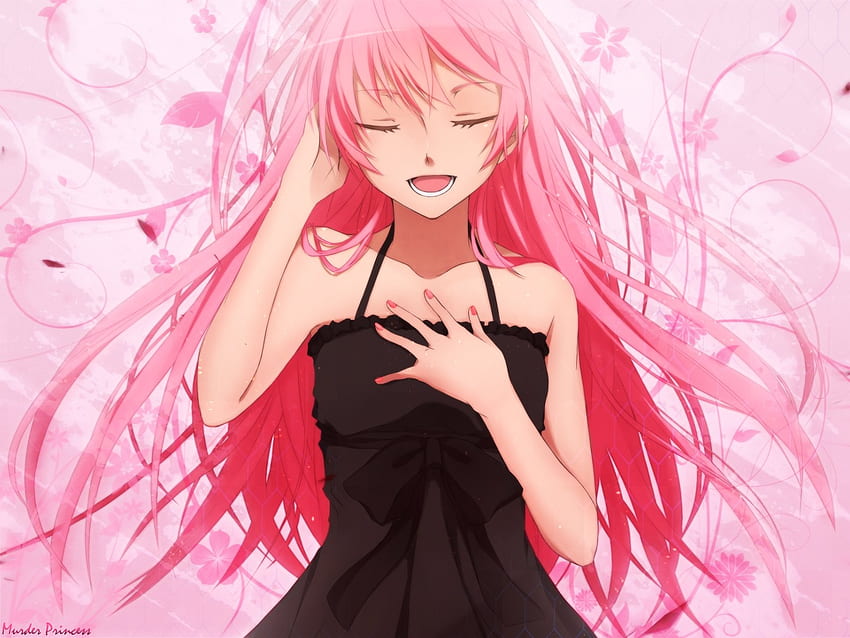 Megurine Luka, schwarz, luka, süß, schön, Vocaloid, rosa Haare, schwarzes Kleid, rosa, singen, Vocaloids, Anime, hübsch, Megurine HD-Hintergrundbild