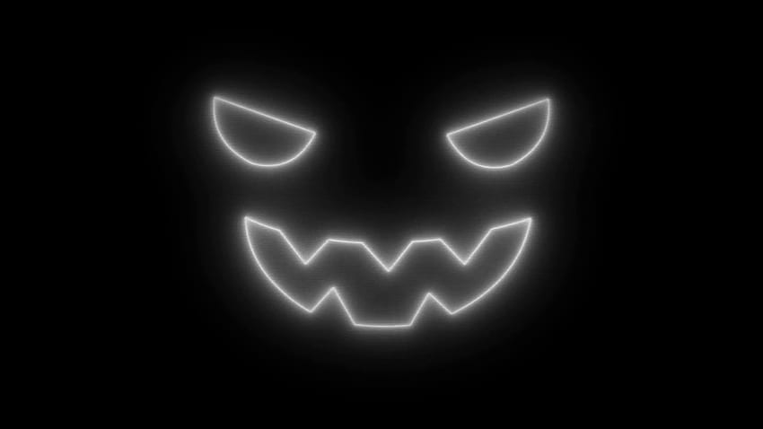 Halloween-Animation, Silhouette von Halloween-Jack mit gruseligen Augen, die mit Glitch-Effekt auf schwarzem schirm flackern und glühen, Urlaubs-Monochrom-Animation mit nahtloser Schleife, Bewegungshintergrund, beängstigendes Lächeln HD-Hintergrundbild