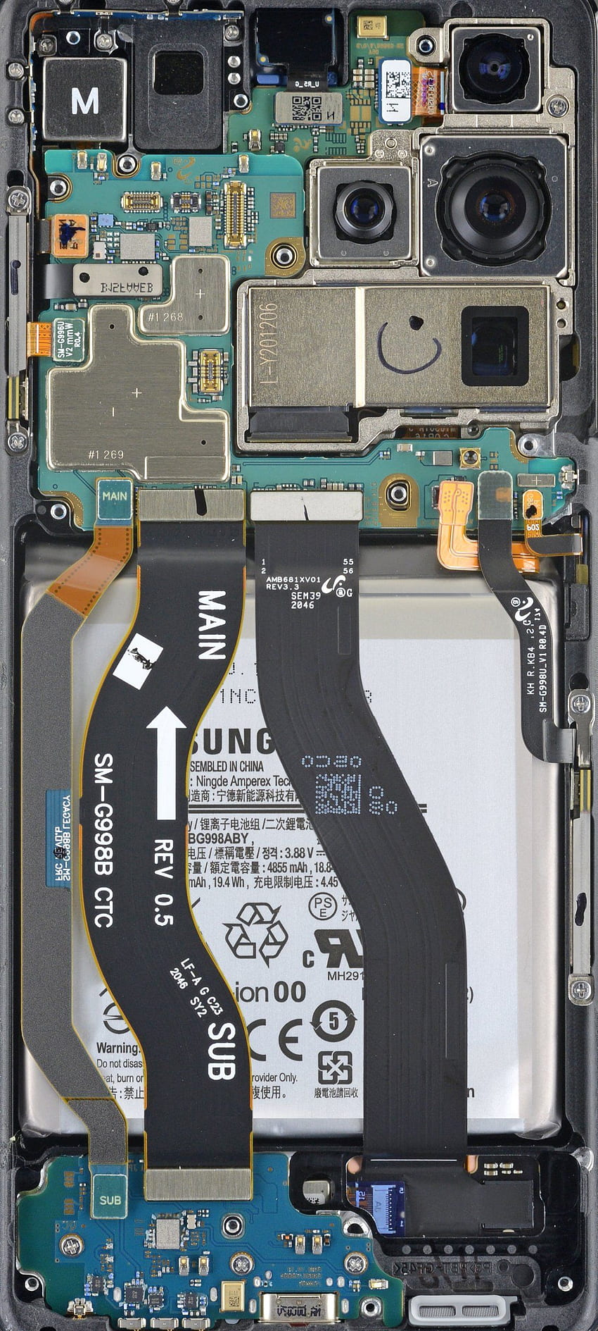Samsung Galaxy S21 Ultra Teardown & X Ray , すべてを備えたスマートフォン向け IFixit HD電話の壁紙