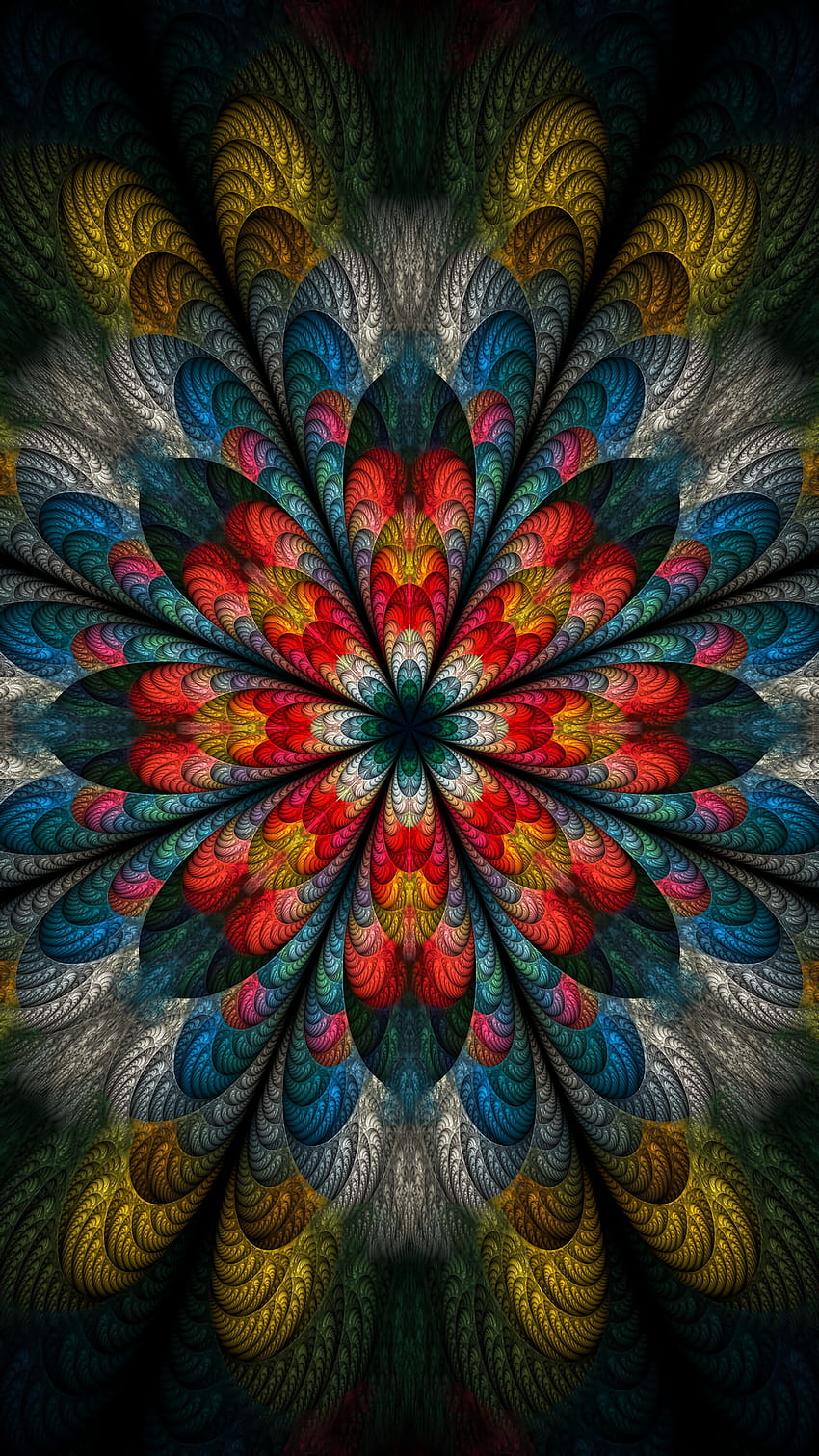 resumen, flor, multicolor, abigarrado, pétalos, fractal fondo de pantalla del teléfono