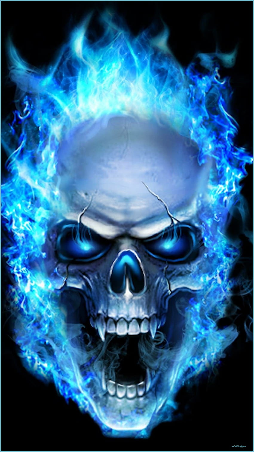 Schädel mit blauer Flamme, Zuckerschädel, Schädel - Cooler Schädel, rosa und blauer Schädel HD-Handy-Hintergrundbild