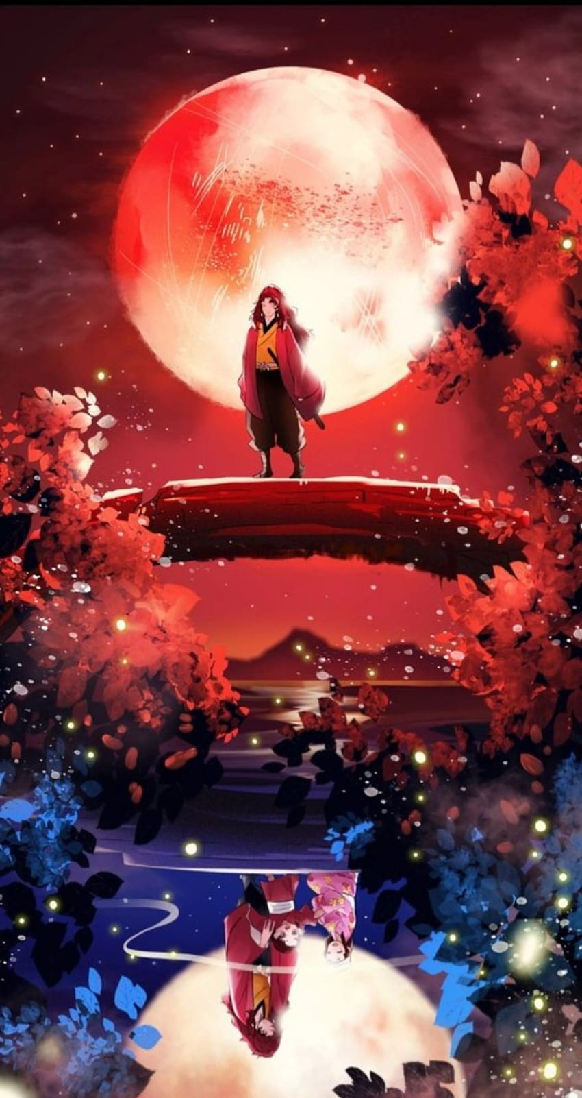 Yoriichi, red, demon slayer, anime HD phone wallpaper
