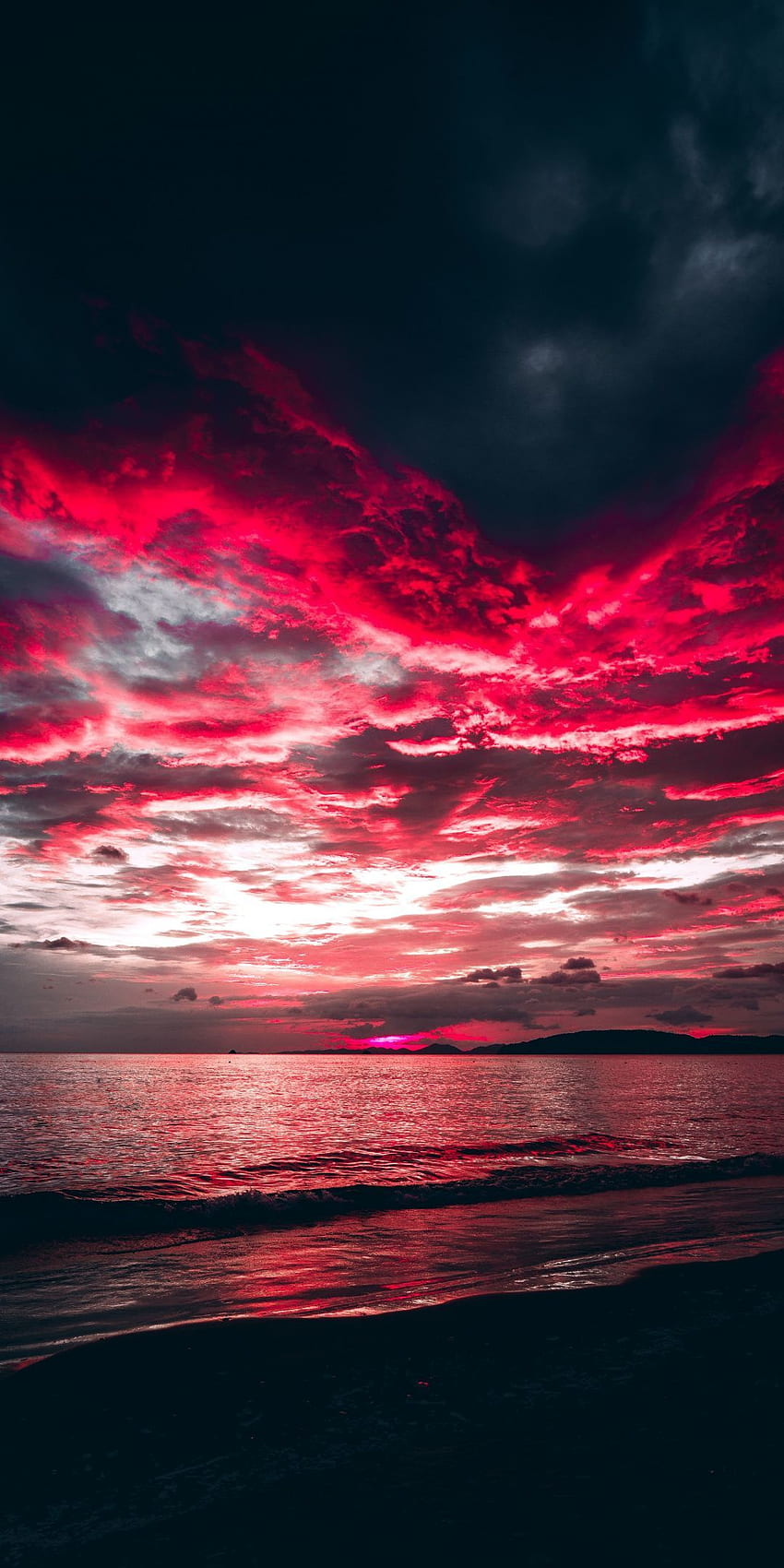 바다, 일몰, 붉은 구름, 자연, . 적갈색 미학, Sunset iphone , Sunset , Red Ocean HD 전화 배경 화면
