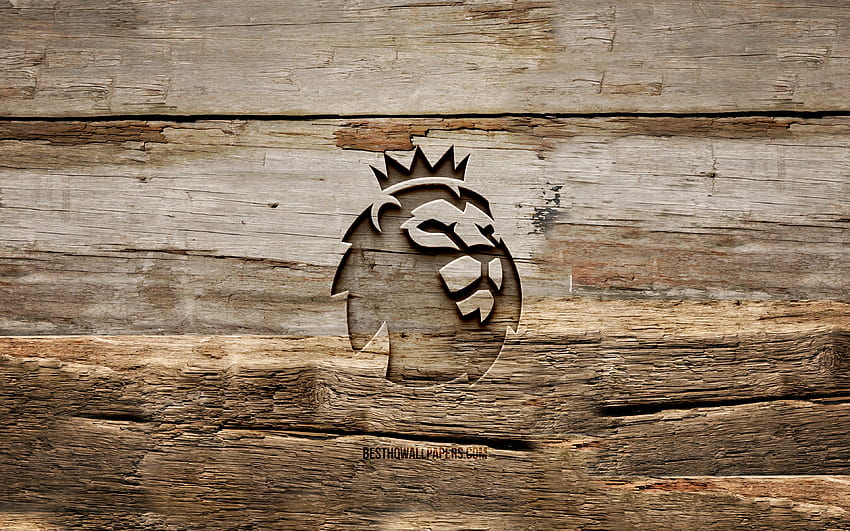 logotipo de madeira da Premier League, fundos de madeira, liga esportiva, logotipo da Premier League, criativo, escultura em madeira, Premier League papel de parede HD