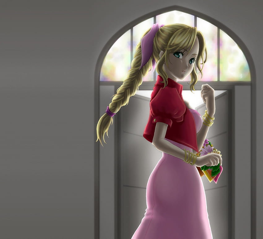 Aerith Gainsborough, blond hair, blonde, final fantasy, long hair, dress, nice, lady, maiden, game, blonde hair, sweet, blond, video game, pretty, rpg, gown, lovely HD wallpaper