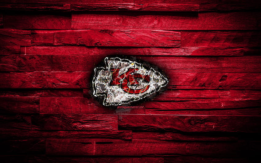 Kansas City Chiefs, , scorched logo, NFL, purple wooden background, american baseball team, American Football Conference, grunge, baseball, Kansas City Chiefs logo, fire texture, USA, AFC for with resolution HD wallpaper