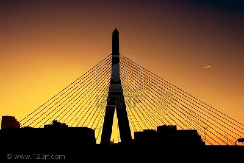 Zakim Bridge em Boston ao pôr do sol. Em Boston, , Pôr do sol papel de parede HD