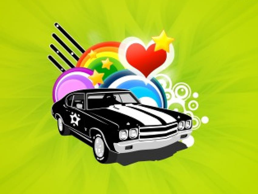 Car Lover by celsojunior, rainbow, car, stars, lines, heart HD wallpaper