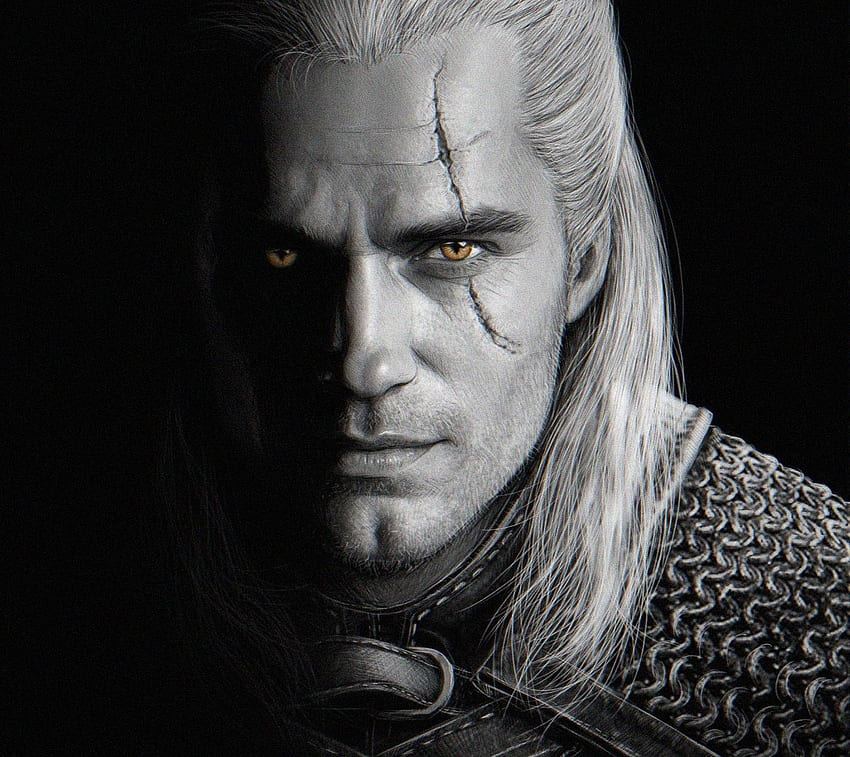 The Witcher 2019-, afis, 검정, 흰색, 포스터, 얼굴, 배우, Henry Cavill, the Witcher, Geralt de Rivia HD 월페이퍼