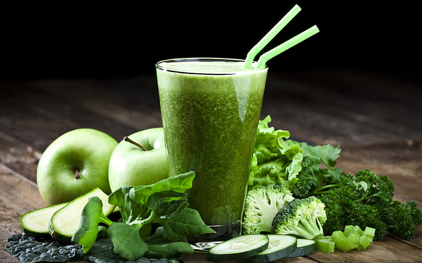 frullati verdi, frullati di mele, bevande salutari, frullati di broccoli e cetrioli, cibo sano, frullati Sfondo HD